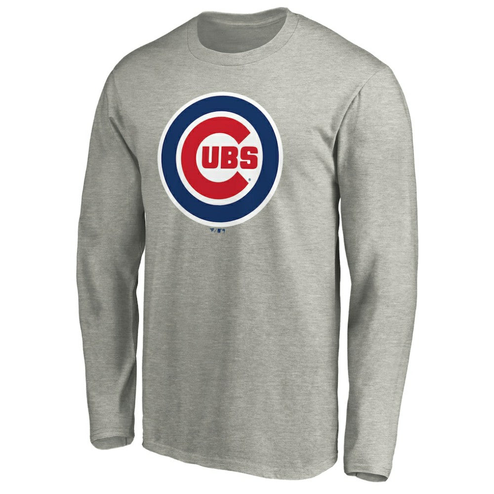 Chicago Cubs Official Team Logo Long Sleeve T-Shirt - Heather Gray - MLB on Sale