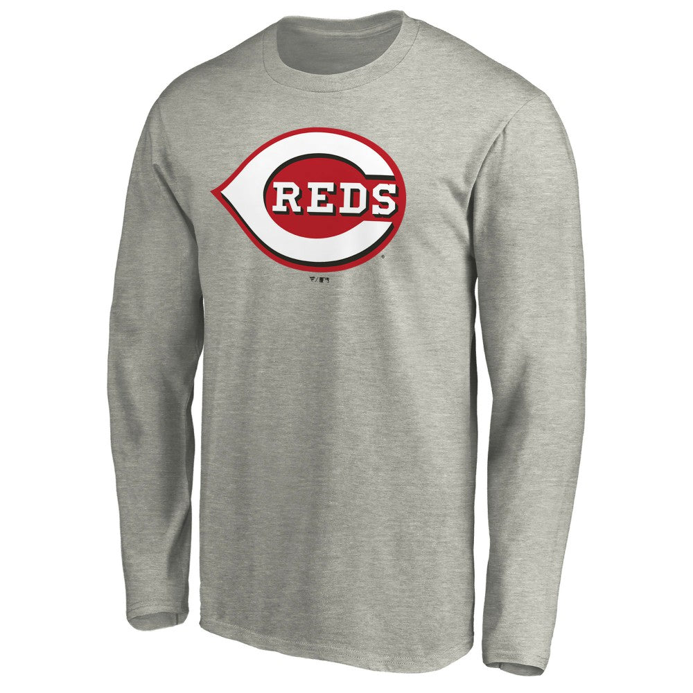 Cincinnati Reds Official Team Logo Long Sleeve T-Shirt - Heather Gray - MLB Sale