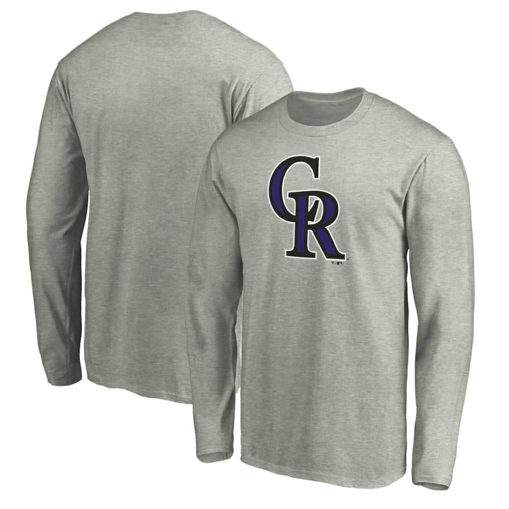 Colorado Rockies Official Team Logo Long Sleeve T-Shirt - Heather Gray - MLB on Sale