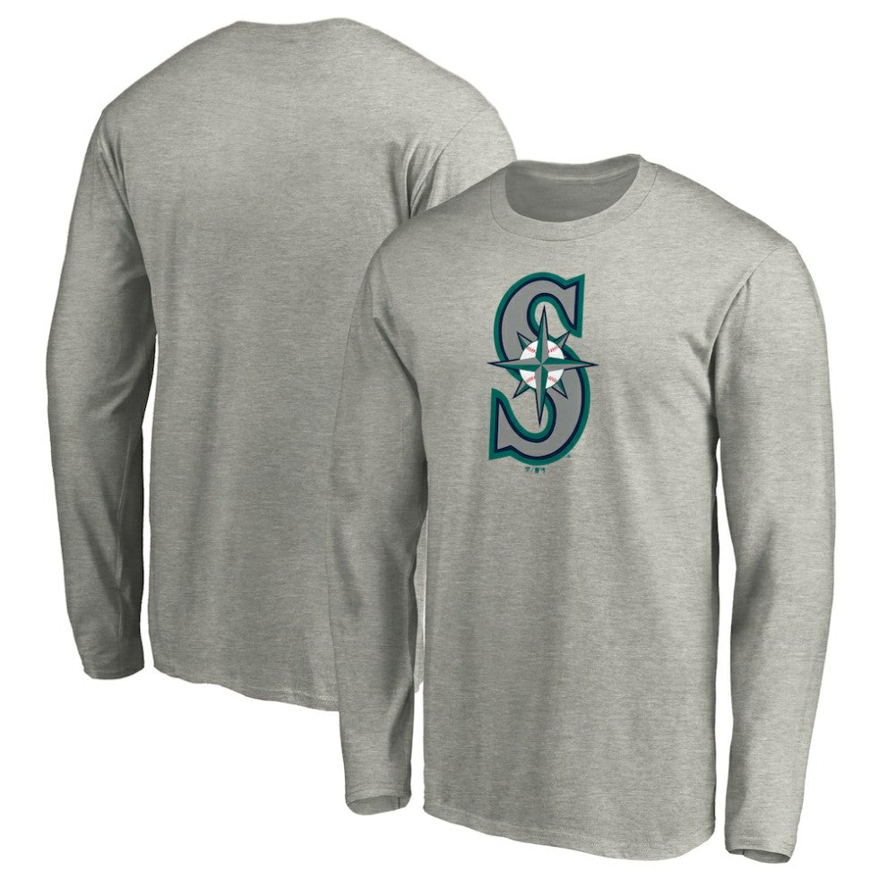 Seattle Mariners Official Team Logo Long Sleeve T-Shirt - Heather Gray - MLB Discount