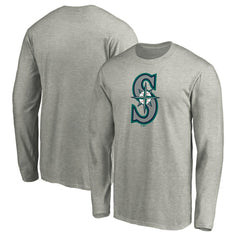 Seattle Mariners Official Team Logo Long Sleeve T-Shirt - Heather Gray - MLB Discount