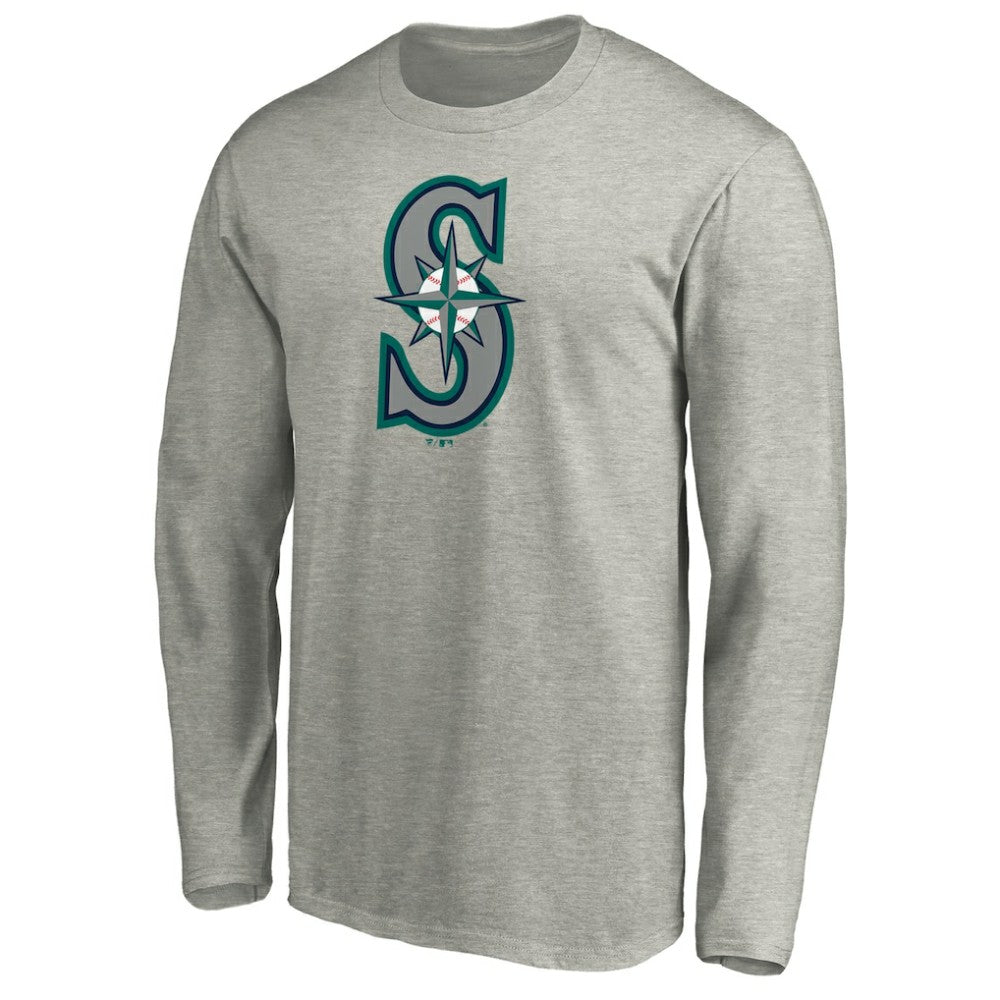 Seattle Mariners Official Team Logo Long Sleeve T-Shirt - Heather Gray - MLB Discount