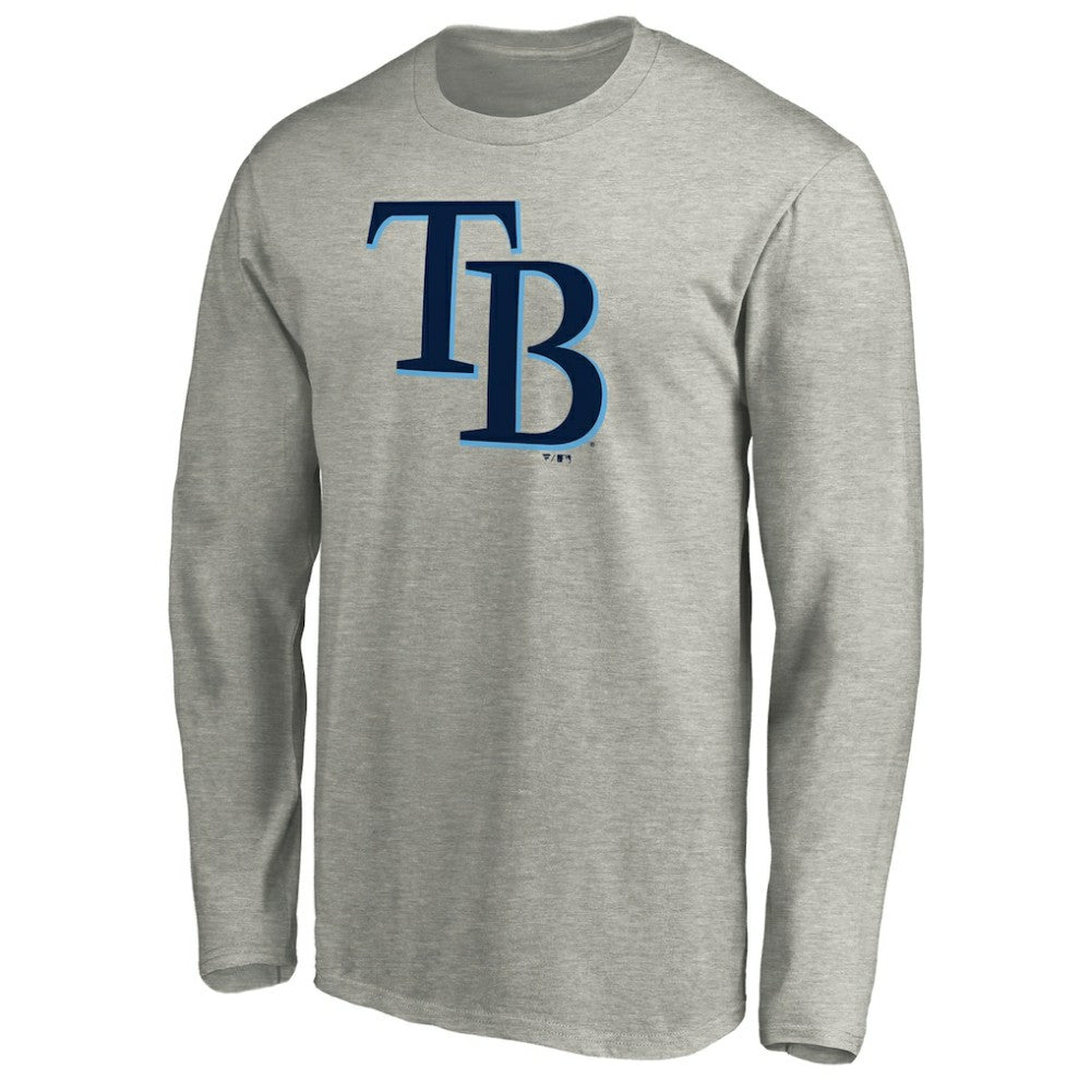 Tampa Bay Rays Official Team Logo Long Sleeve T-Shirt - Heather Gray - MLB Discount