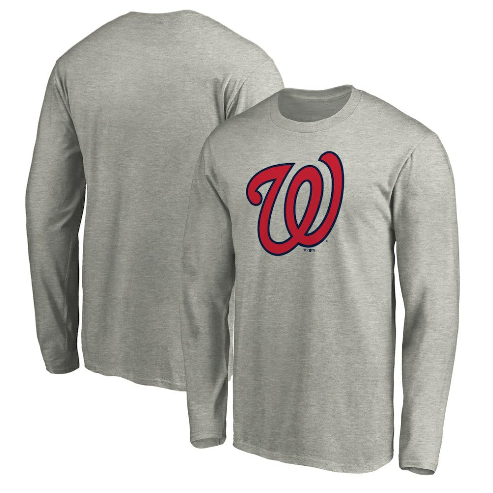 Washington Nationals Official Team Logo Long Sleeve T-Shirt - Heather Gray - MLB Sale