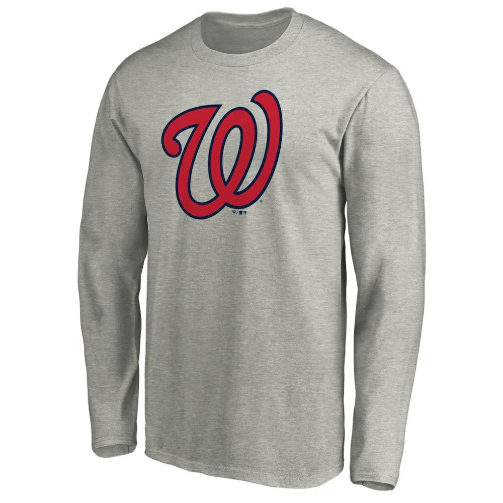 Washington Nationals Official Team Logo Long Sleeve T-Shirt - Heather Gray - MLB Sale