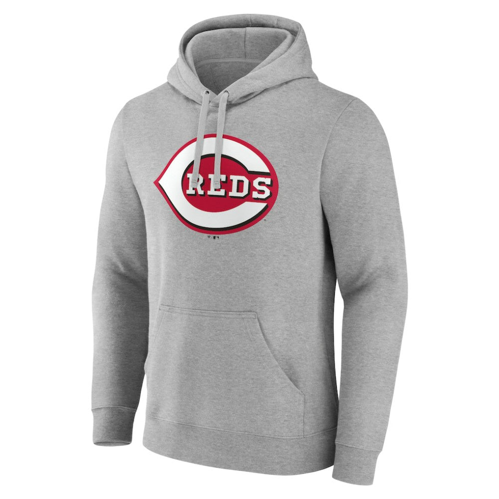 Cincinnati Reds Official Logo Fitted Pullover Hoodie - Heather Gray - MLB on Sale