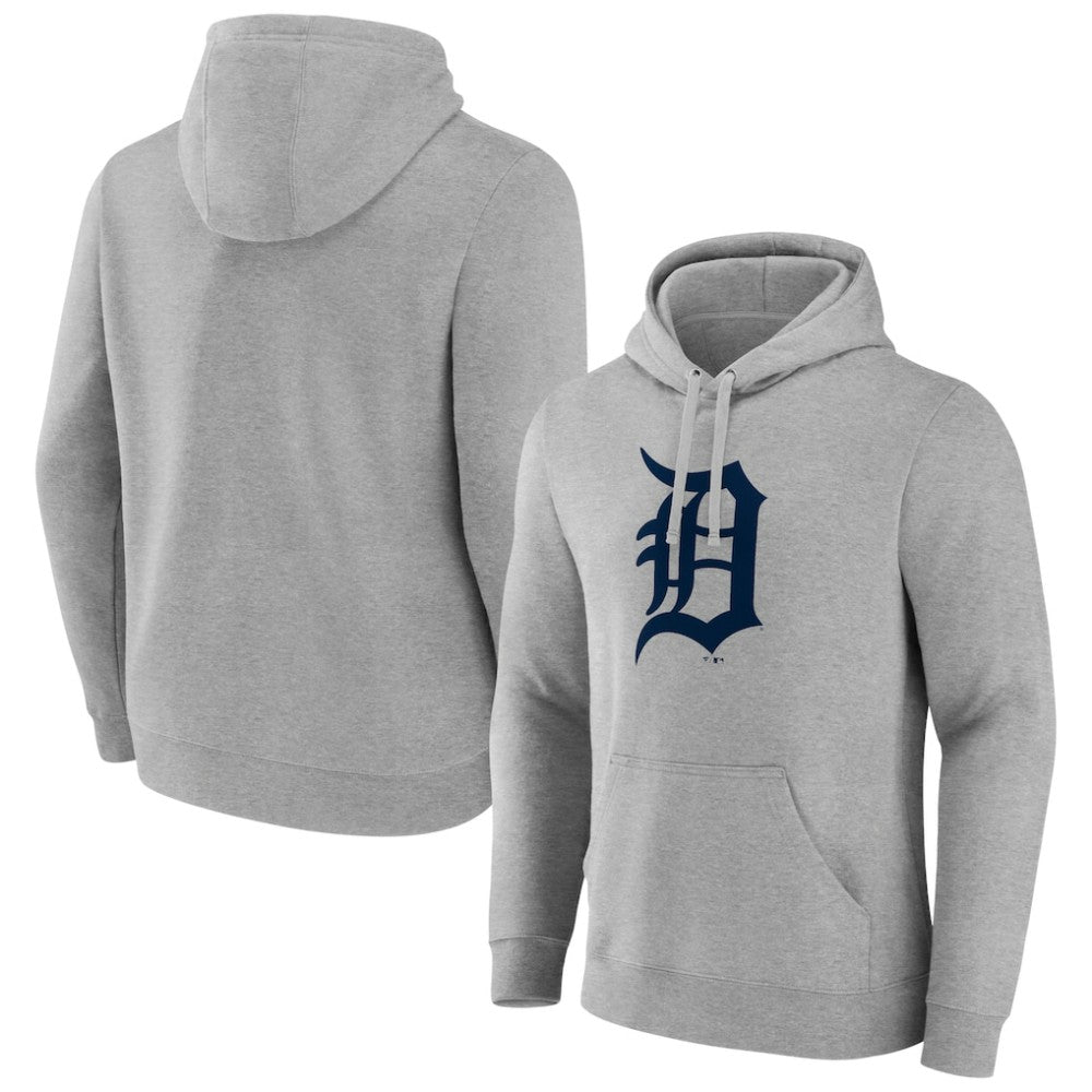 Detroit Tigers Official Logo Fitted Pullover Hoodie - Heather Gray - MLB Sale