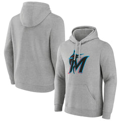 Miami Marlins Official Logo Fitted Pullover Hoodie - Heather Gray - MLB on Sale