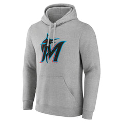Miami Marlins Official Logo Fitted Pullover Hoodie - Heather Gray - MLB on Sale