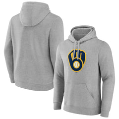 Milwaukee Brewers Official Logo Fitted Pullover Hoodie - Heather Gray - MLB on Sale