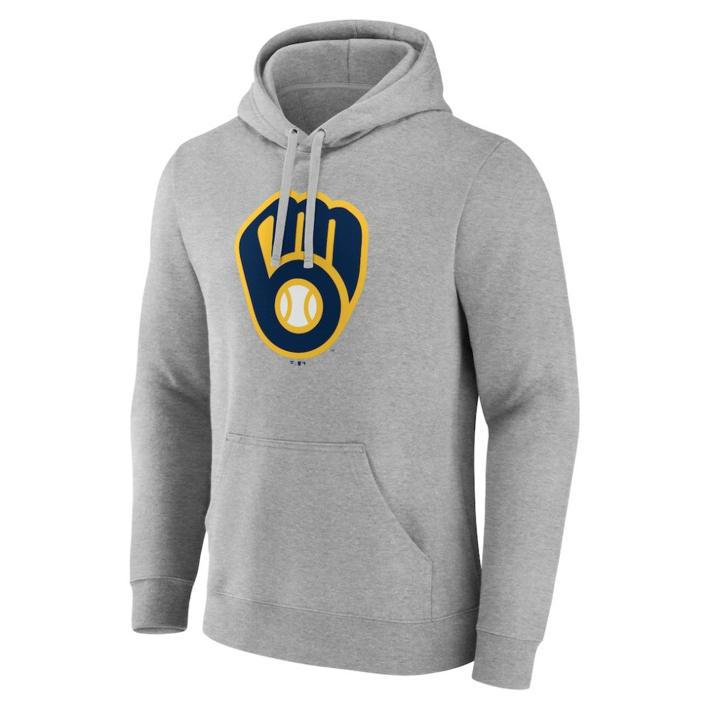 Milwaukee Brewers Official Logo Fitted Pullover Hoodie - Heather Gray - MLB on Sale