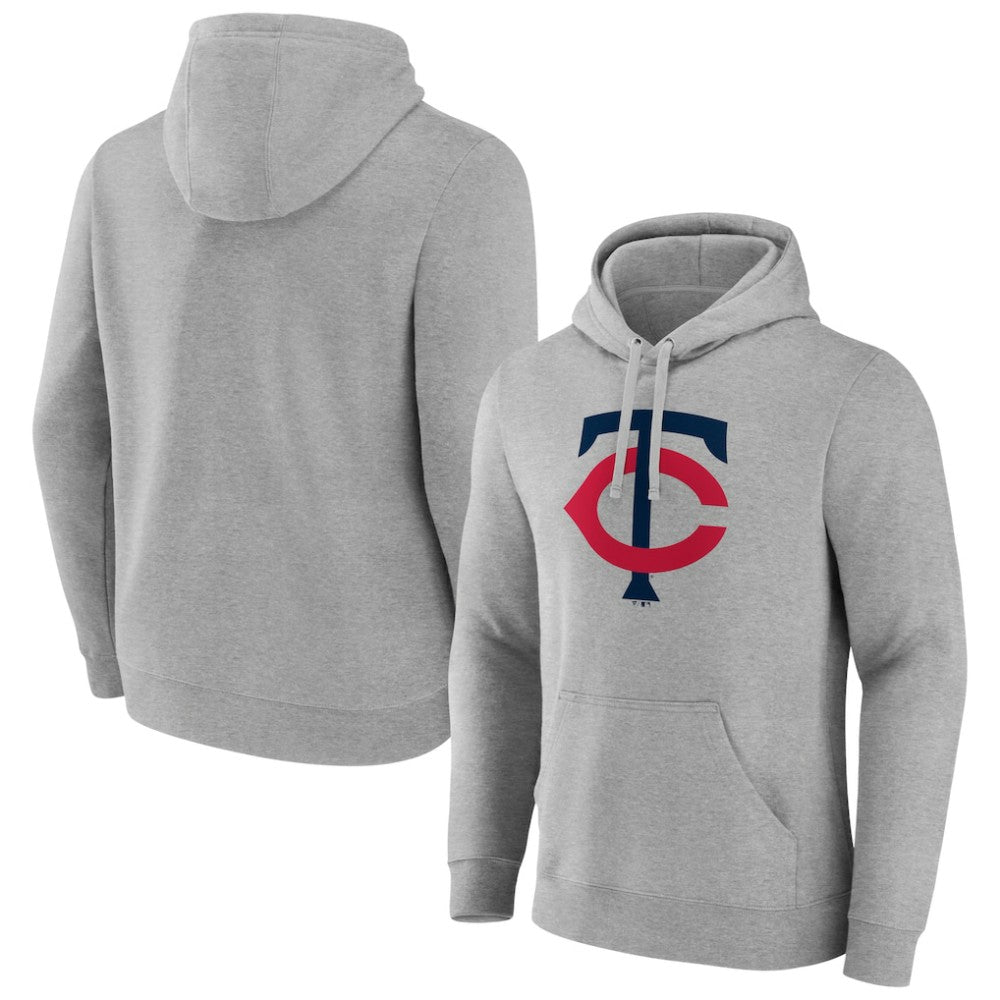 Minnesota Twins Official Logo Fitted Pullover Hoodie - Heather Gray - MLB Discount