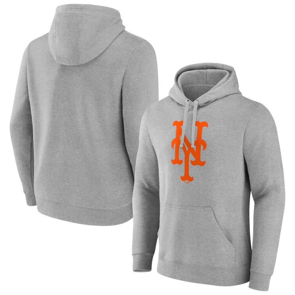 New York Mets Official Logo Fitted Pullover Hoodie - Heather Gray - MLB Sale