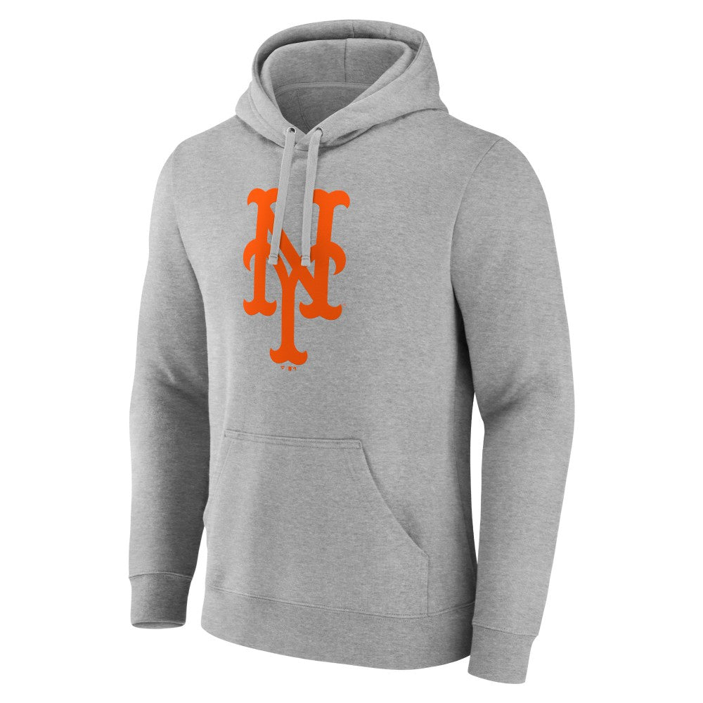 New York Mets Official Logo Fitted Pullover Hoodie - Heather Gray - MLB Sale