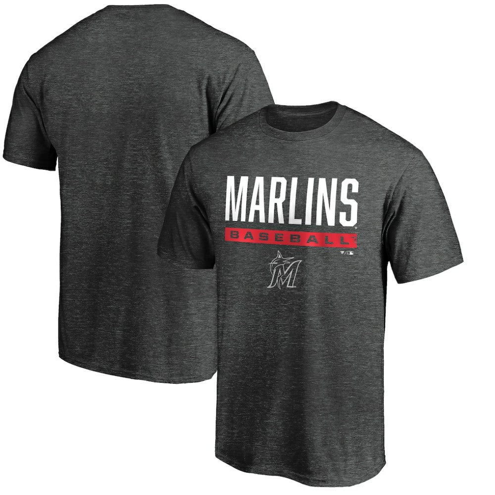 Miami Marlins Win Stripe Logo T-Shirt II - Charcoal - MLB Sale