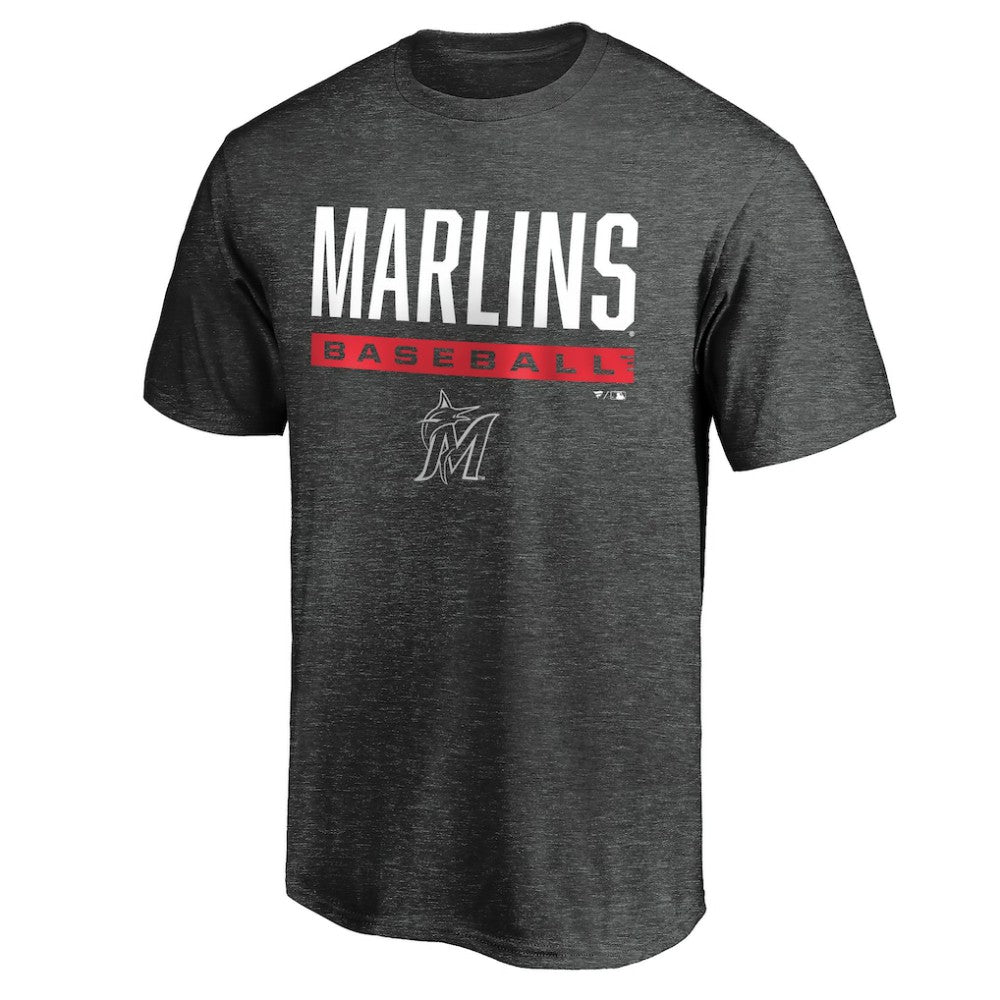 Miami Marlins Win Stripe Logo T-Shirt II - Charcoal - MLB Sale
