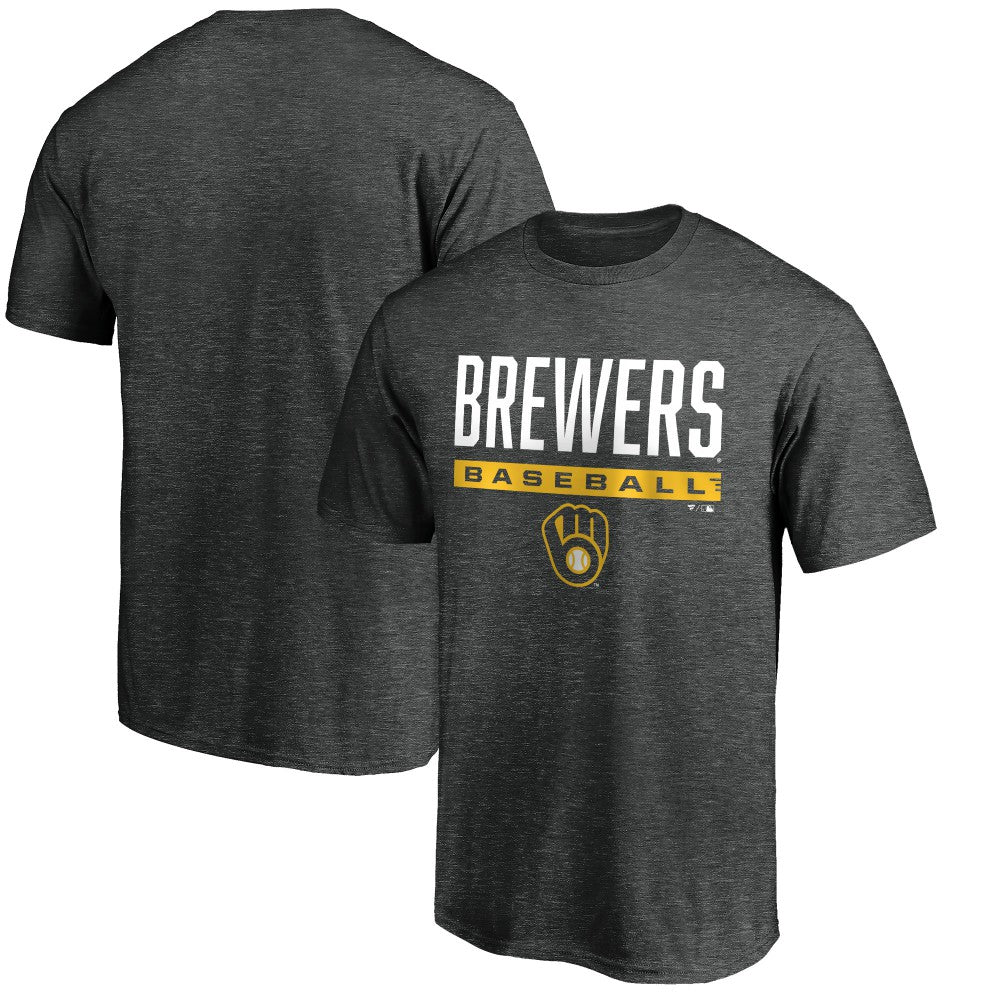 Milwaukee Brewers Win Stripe Logo T-Shirt - Charcoal - MLB Sale