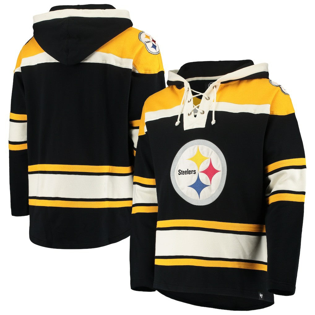 47 brand Pittsburgh Steelers '47 Lacer V-Neck Pullover Hoodie Black/Gold