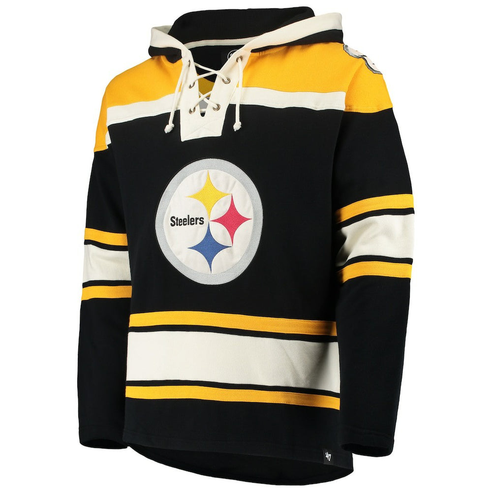 47 brand Pittsburgh Steelers '47 Lacer V-Neck Pullover Hoodie Black/Gold