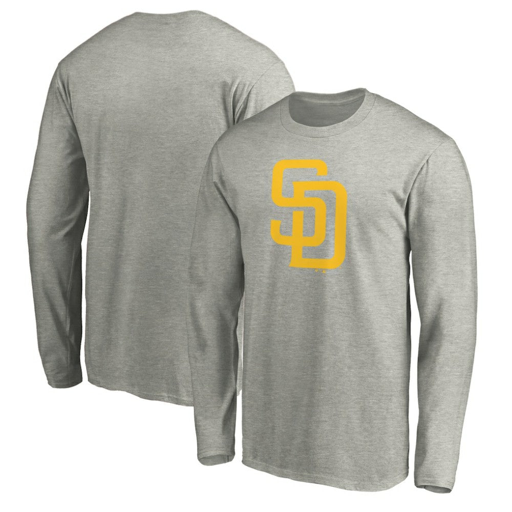 San Diego Padres Official Team Logo Long Sleeve T-Shirt - Heather Gray - MLB Discount