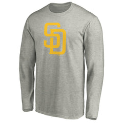 San Diego Padres Official Team Logo Long Sleeve T-Shirt - Heather Gray - MLB Discount