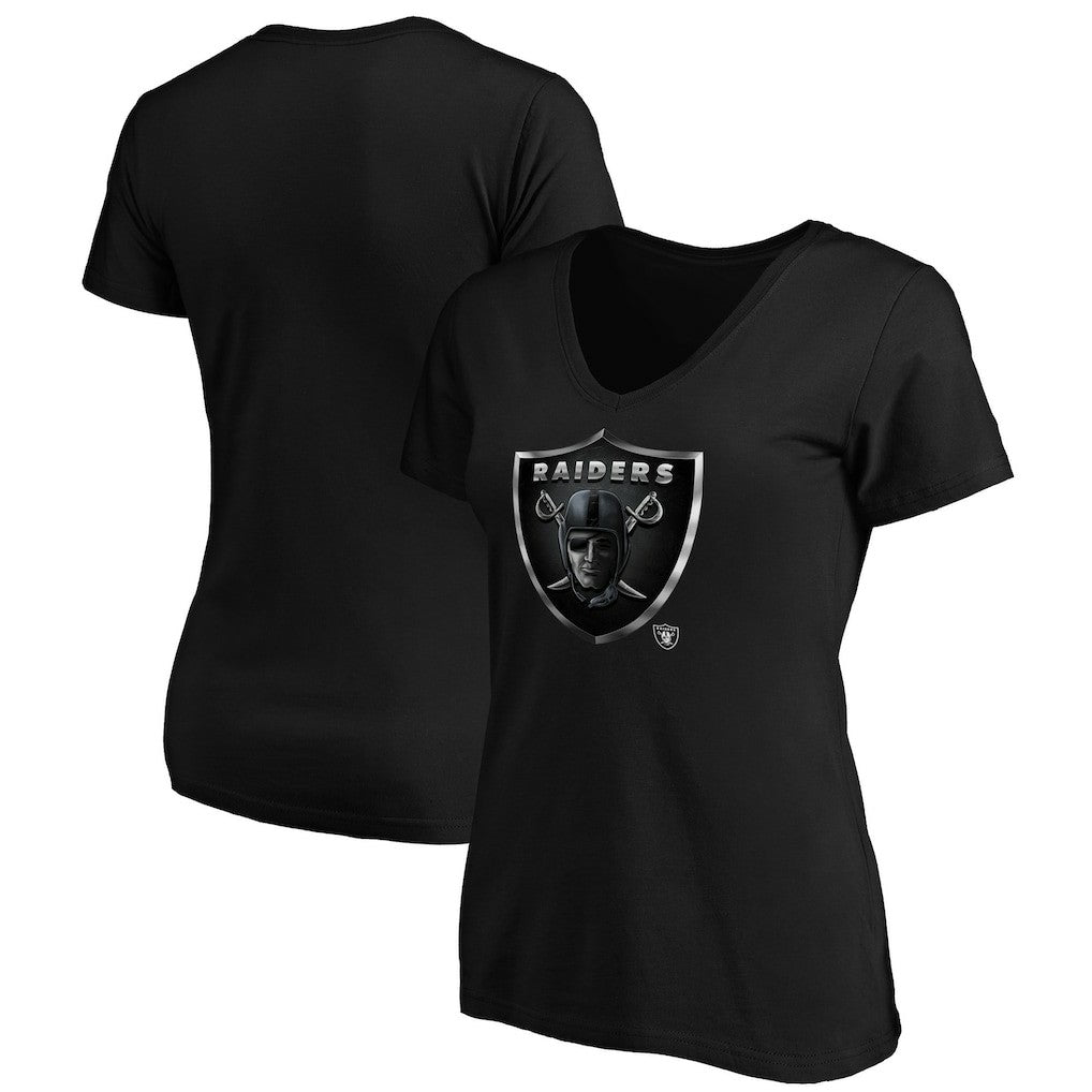Las Vegas Raiders Women's Midnight Mascot Logo V-Neck T-Shirt Black