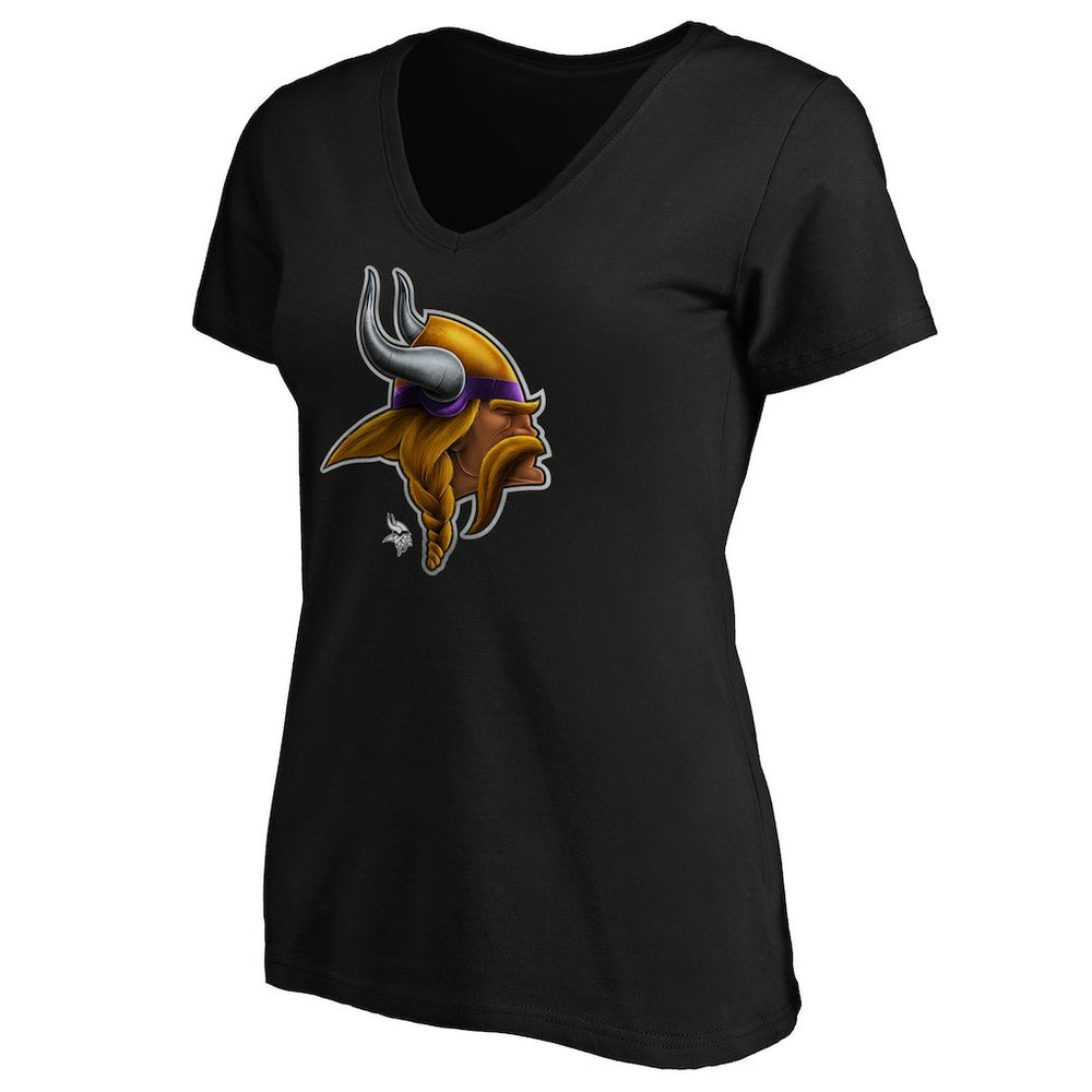 Minnesota Vikings Women's Midnight Mascot Logo V-Neck T-Shirt Black