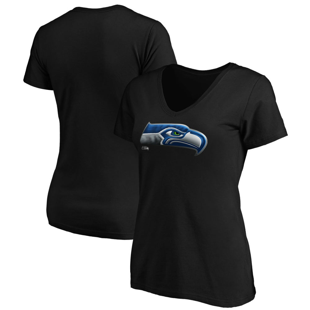 Seattle Seahawks Women's Midnight Mascot Logo V-Neck T-Shirt Black