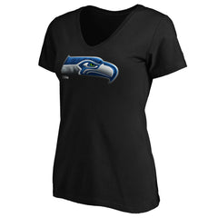 Seattle Seahawks Women's Midnight Mascot Logo V-Neck T-Shirt Black