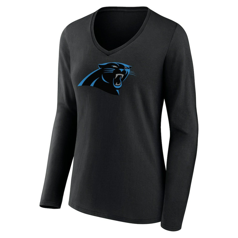 Carolina Panthers Women's Primary Team Logo Long Sleeve V-Neck T-Shirt Black