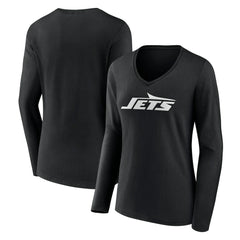 New York Jets Women's Primary Team Logo Long Sleeve V-Neck T-Shirt Black