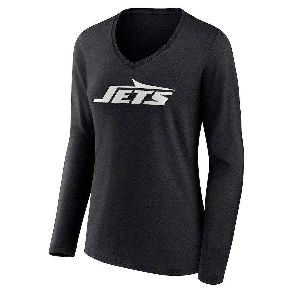 New York Jets Women's Primary Team Logo Long Sleeve V-Neck T-Shirt Black