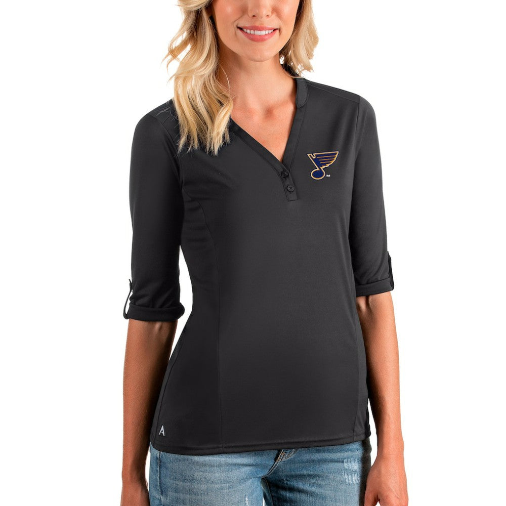 St. Louis Blues Antigua Women's Accolade 3/4 Sleeve V-Neck Top - Charcoal - NHL 3886020