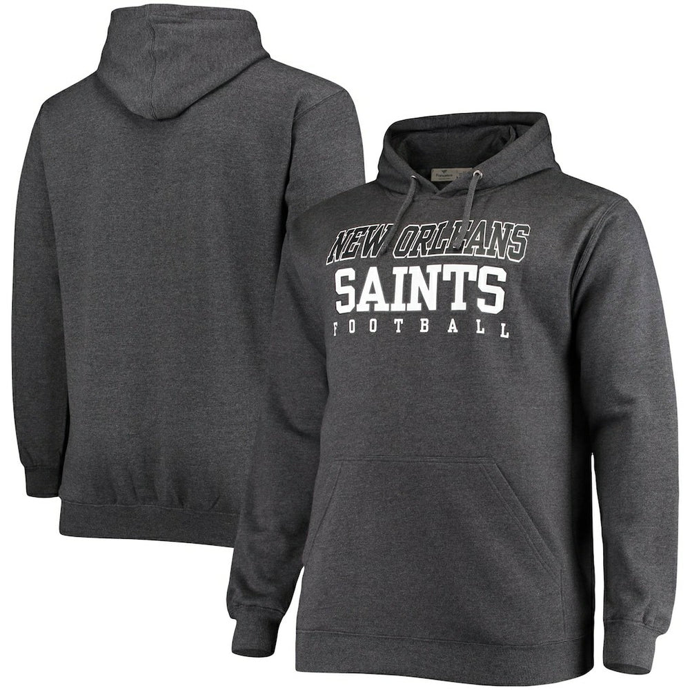 Fanatics New Orleans Saints Big & Tall Practice Pullover Hoodie Heathered Charcoal