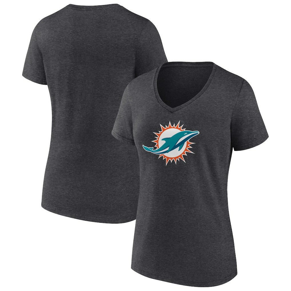 Miami Dolphins Women's Primary Team Logo V-Neck T-Shirt Charcoal