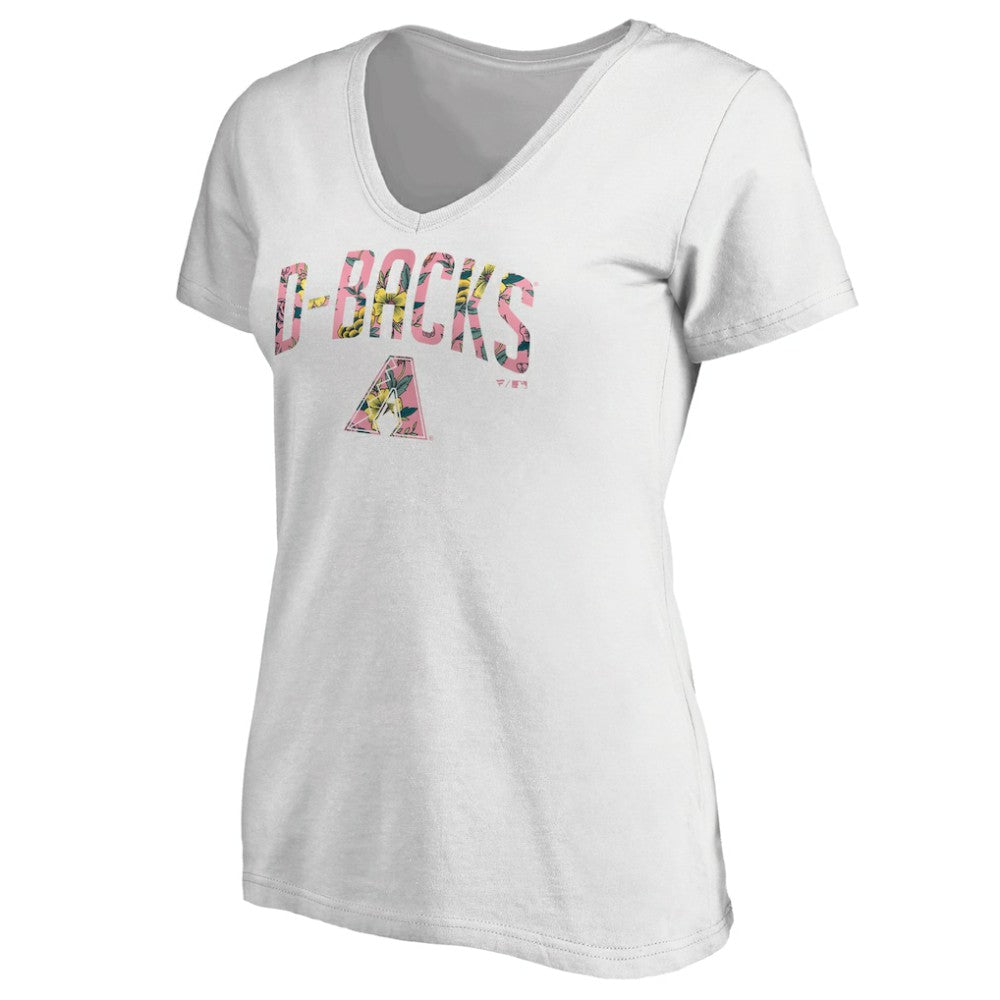 Arizona Diamondbacks Women's Floral Arched Logo V-Neck T-Shirt - White - MLB Online