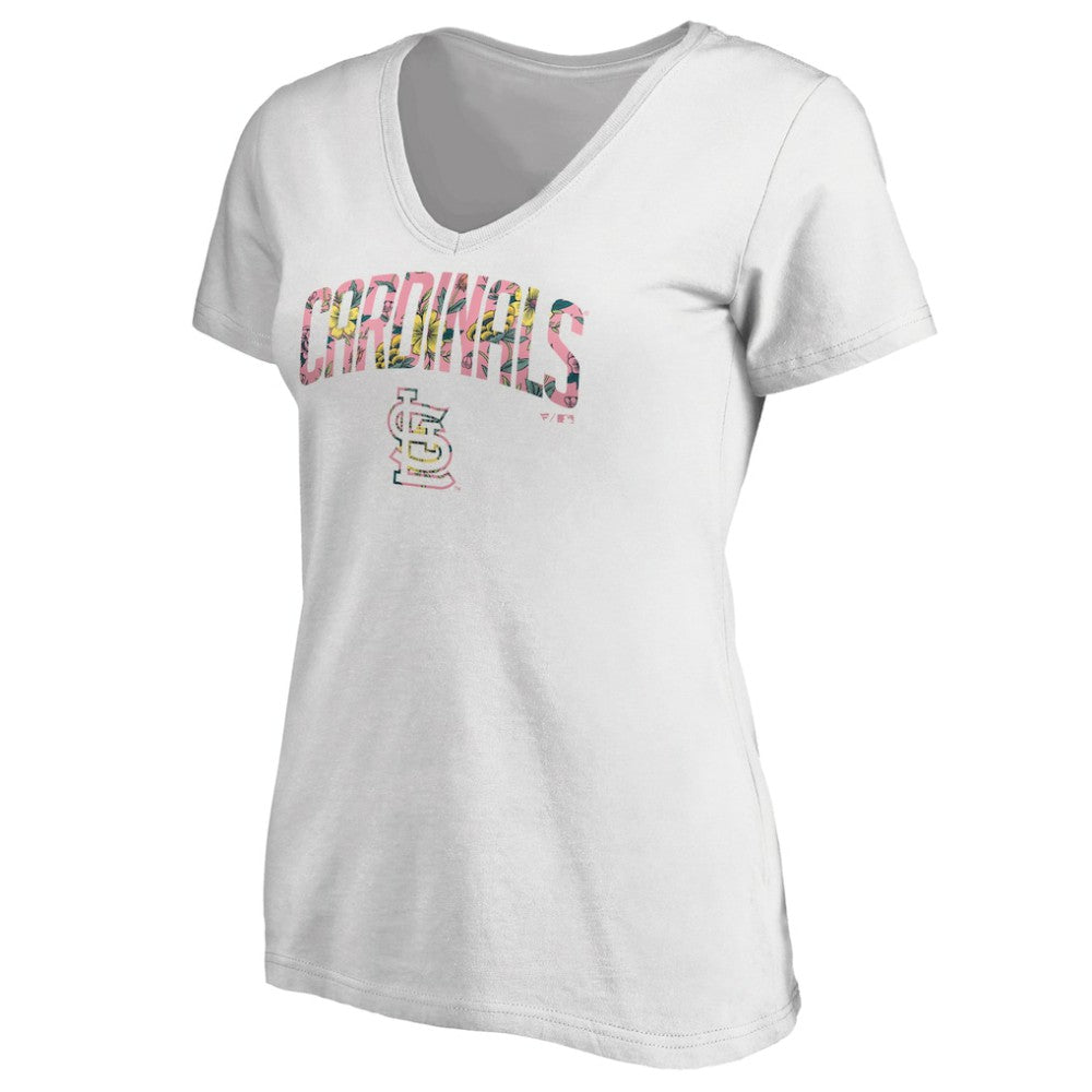 St. Louis Cardinals Women's Floral Arched Logo V-Neck T-Shirt - White - MLB Sale