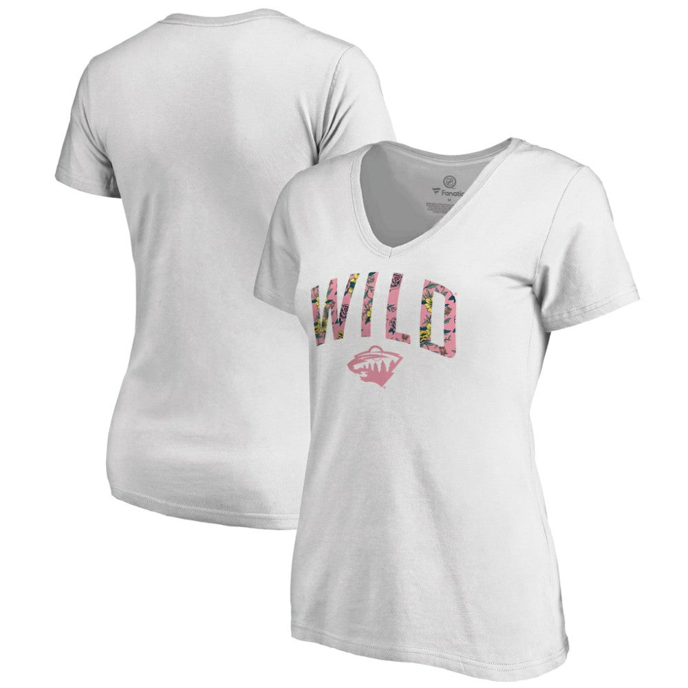 Minnesota Wild Women's Floral Arched V-Neck T-Shirt - White - NHL 3894270