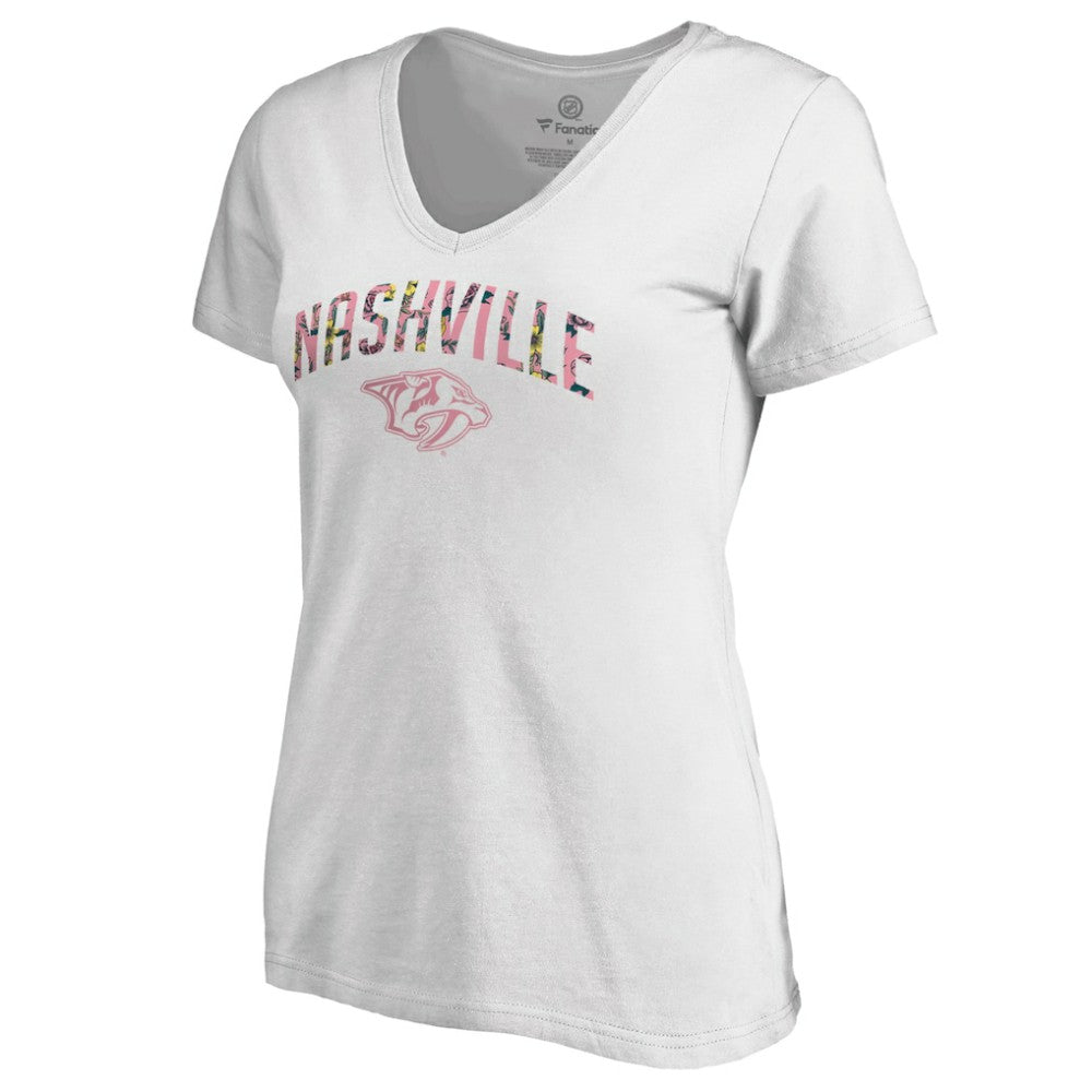 Nashville Predators Women's Floral Arched V-Neck T-Shirt - White - NHL 3894272