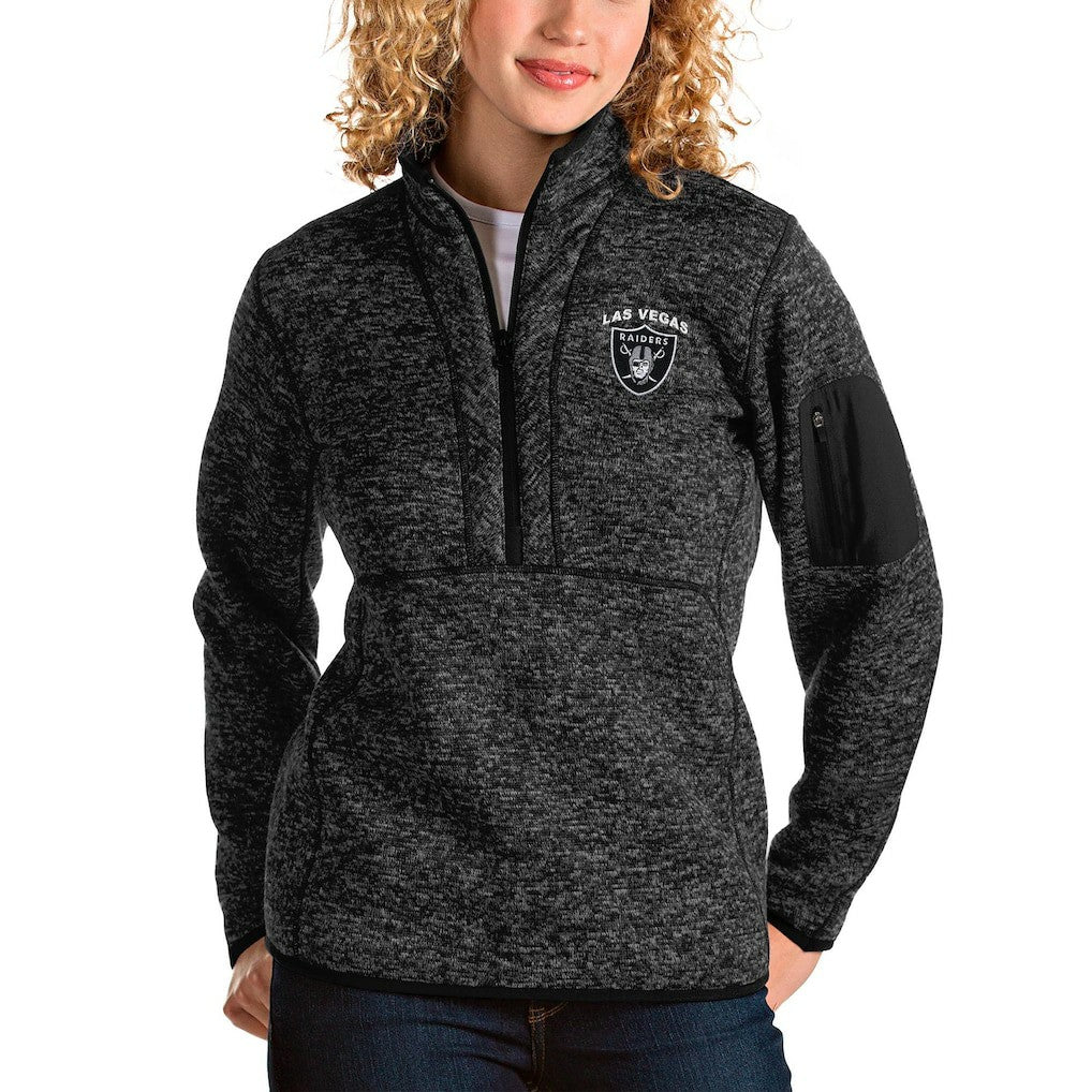 Las Vegas Raiders Antigua Women's Fortune Half-Zip Pullover Jacket Heather Black
