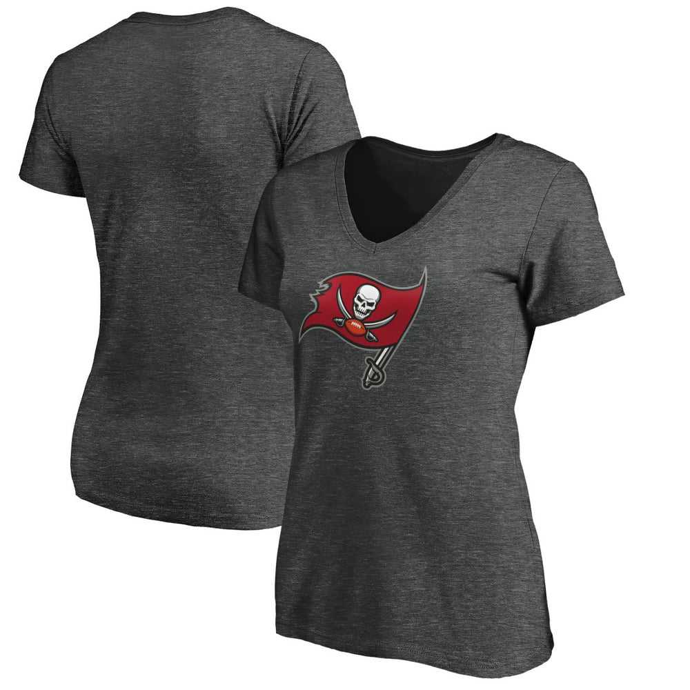 Tampa Bay Buccaneers Women's Primary Logo V-Neck T-Shirt Heather Gray
