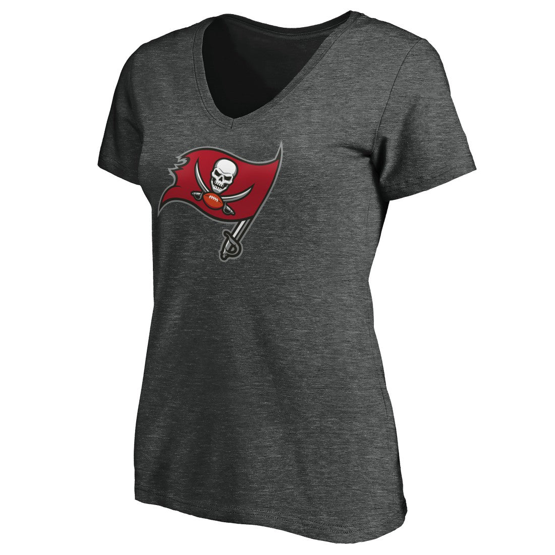 Tampa Bay Buccaneers Women's Primary Logo V-Neck T-Shirt Heather Gray