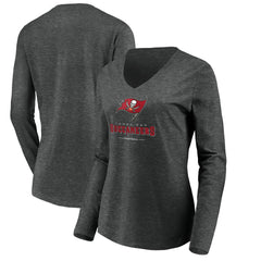 Tampa Bay Buccaneers Women's Team Lockup Long Sleeve V-Neck T-Shirt Heather Gray