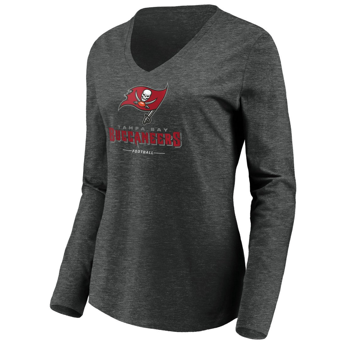 Tampa Bay Buccaneers Women's Team Lockup Long Sleeve V-Neck T-Shirt Heather Gray
