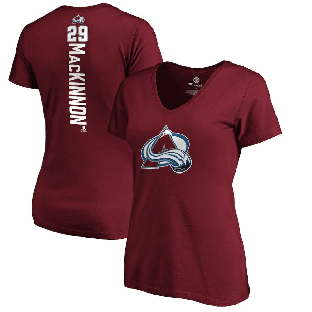 Nathan MacKinnon Colorado Avalanche Women's Playmaker V-Neck T-Shirt - Garnet - NHL 3908194