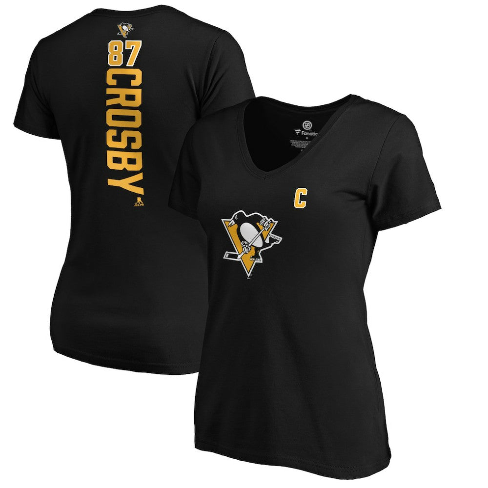Sidney Crosby Pittsburgh Penguins Women's Playmaker V-Neck T-Shirt - Black - NHL 3908215