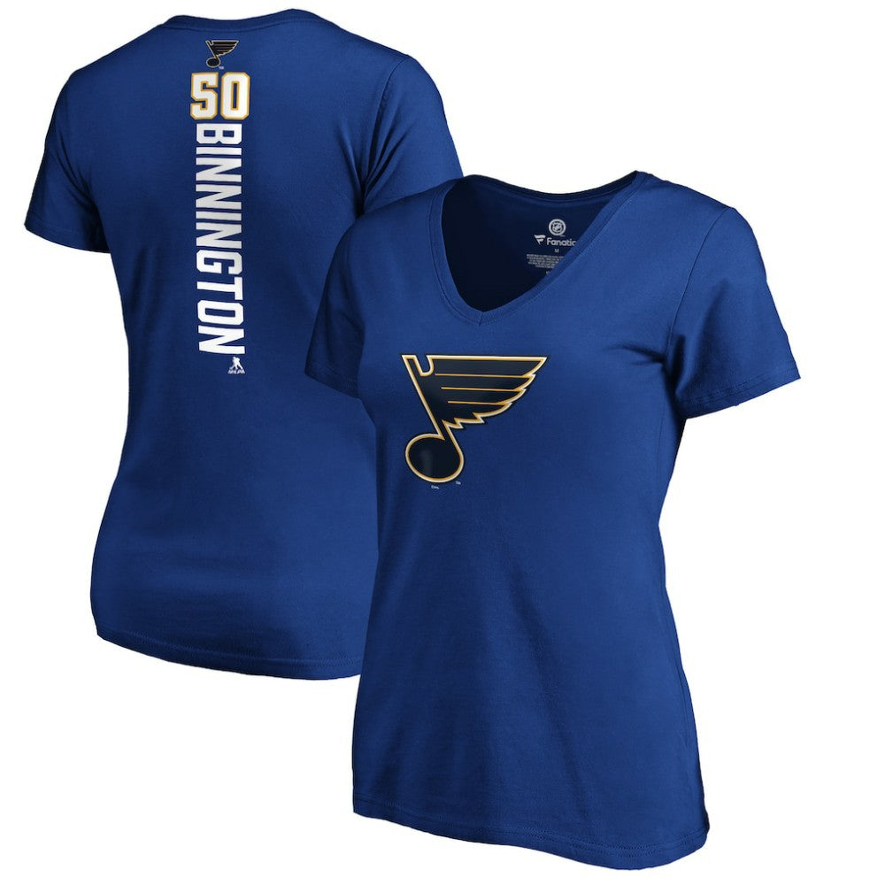 Jordan Binnington St. Louis Blues Women's Playmaker V-Neck T-Shirt - Royal - NHL 3908222