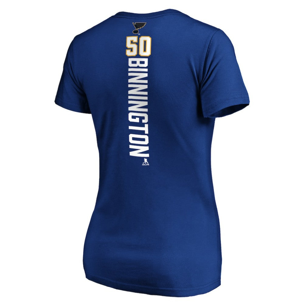 Jordan Binnington St. Louis Blues Women's Playmaker V-Neck T-Shirt - Royal - NHL 3908222