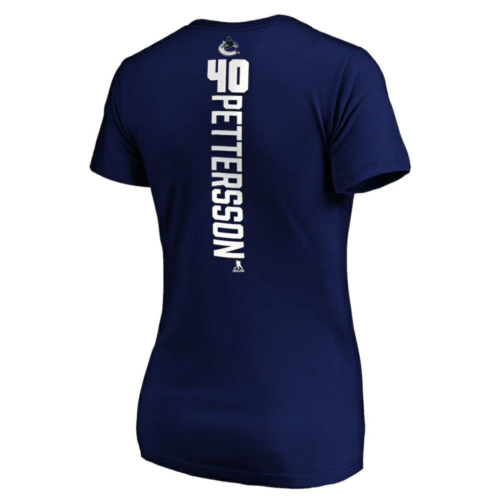 Elias Pettersson Vancouver Canucks Women's Playmaker V-Neck T-Shirt - Royal - NHL 3908228