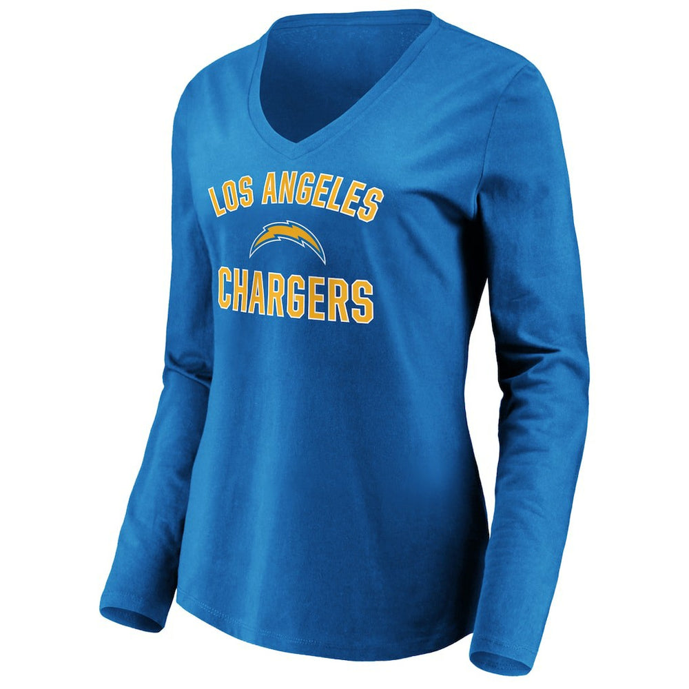 Los Angeles Chargers Women's Victory Arch Long Sleeve V-Neck T-Shirt Powder Blue